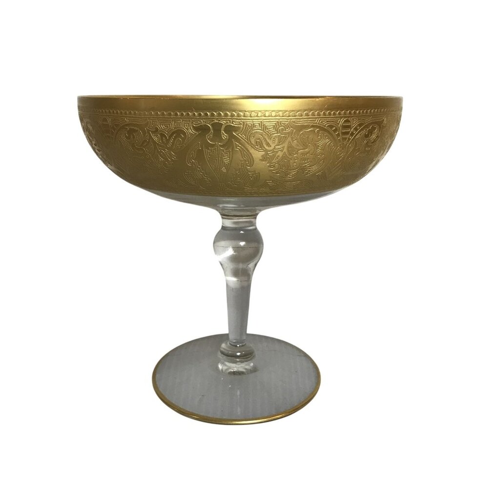 Vintage Etched Gold Leaf Martini Glass With Etched Design 6 In